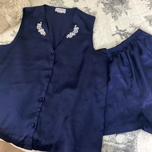 Parisian Signature Navy Blue Sleeveless Top and Shorts Pajamas Size Medium